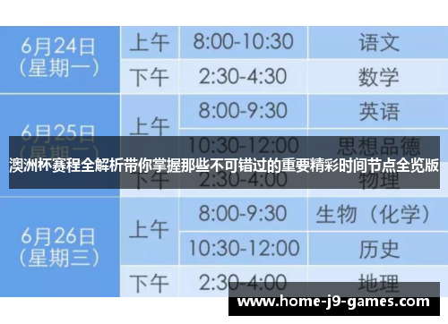 澳洲杯赛程全解析带你掌握那些不可错过的重要精彩时间节点全览版 澳洲杯赛程全解析带你掌握那些不可错过的重要精彩时间节点全览版