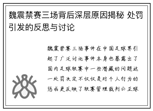 魏震禁赛三场背后深层原因揭秘 处罚引发的反思与讨论