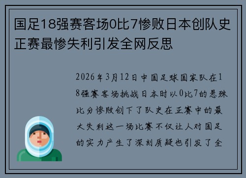 国足18强赛客场0比7惨败日本创队史正赛最惨失利引发全网反思